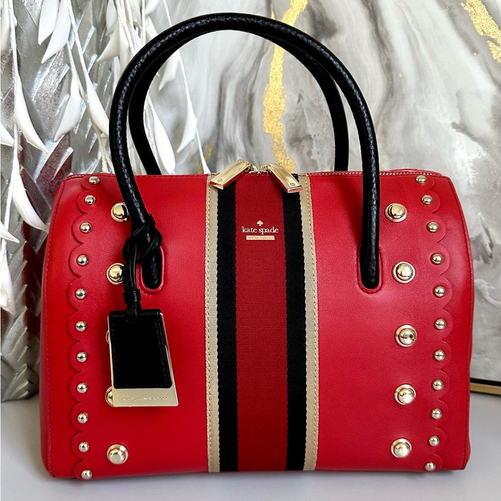 Like New Kate Spade Rare Madison Stewart Mega Lane Studded Satchel with Strap